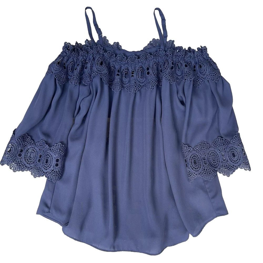 IN San Francisco Shirt Womens Size Small Blue Lace Coquette Dollette Fairy Boho‎